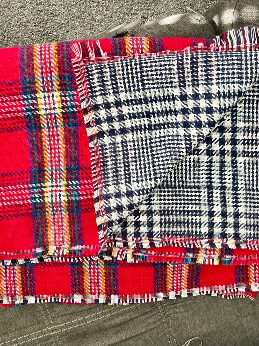 Reversible Plaid Blanket Scarf - Red & Navy